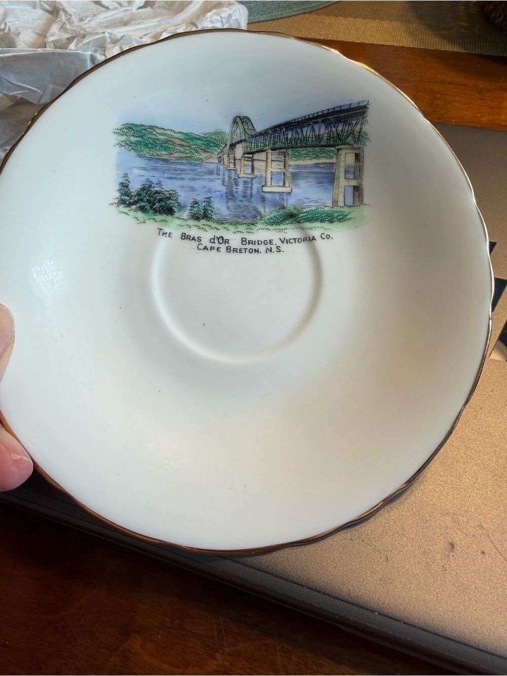 Sutherland Bone China Saucer - Bras  d’Or Bridge Victoria Co, Cape Breton, N.S.